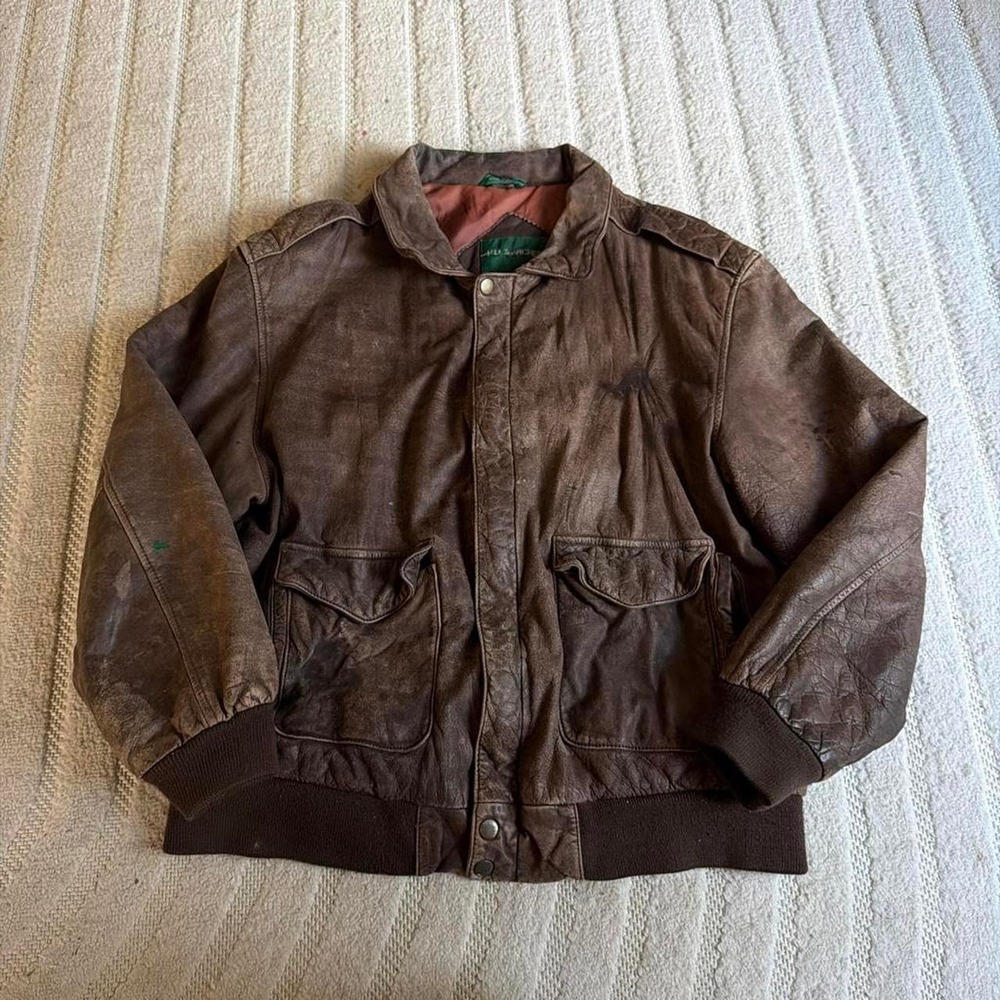 VTG 90s Hill & Archer brown leather bomber jacket size XL Heritage Retro Biker